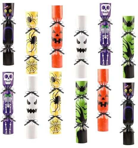DPKOW 12 Halloween Süßigkeitenboxen Halloween Crackers, DIY Geist Kürbis Fledermaus Spinne Skelett Katze Geschenkboxen Süßes oder Saures Partyzubehör Party Papier Boxen Leckereien Halloween Mitgebsel