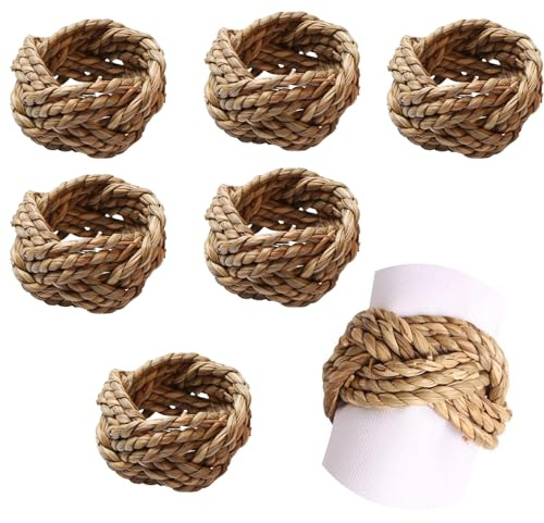 6 Stück Gewebter Serviettenring, Handgefertigter Serviettenring | Gewebtes Serviettenring Set, Napkinring aus Jute, Rustikaler Napkinring, Verwendet für Tischdekoration, Partys, Landtische
