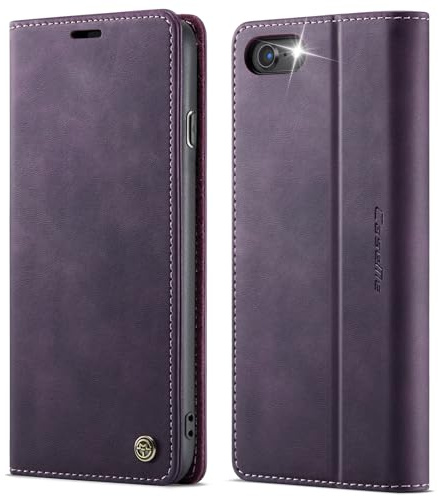 owlhold Handyhülle für iPhone SE 2022 / SE 2020 / iPhone 8/7/6 hülle klapphülle Premium PU Leder, RFID Schutzhülle, Faltbare Ständer, Handytasche Lederhülle Kartenfach Standfunktion - Lila