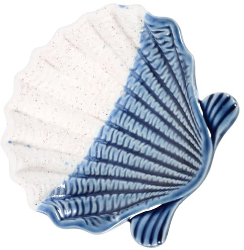 Parliky Plateau de Rangement Céramique Motif Mer Coupelle Bijoux Bleue Support Bijoux Multi-usage pour Bureau Porte Boucles Oreilles et Anneaux Décoratif