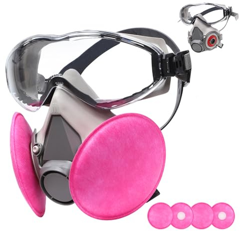 Respirator Mask with Safety Goggles, Reusable Half Face Cover for Wood Sanding, Polishing, Grinding, Allergens, Protection Against Dust, Pollen, Mold, Non-Toxic Particles for DIY Projects and Home Use