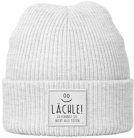 MoonWorks® Damen Beanie mit Spruch Lächle Sarkasmus Ironie Statement Patch Aufdruck Bedruckt