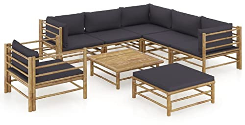 Solivagant Salon de Jardin 8 pcs avec Coussins Gris foncé Bambou,(65.4 KG)