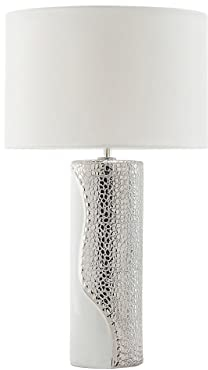 Beliani Tischlampe im Glamour Stil Kunstseide/Porzellan weiß/silber Aiken
