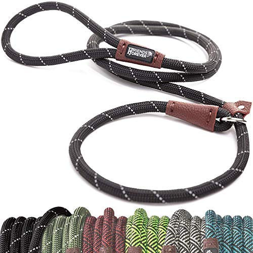 Friends Forever Extremely Durable Dog Rope Leash, Premium Quality Mountain Climbing Rope Lead, Strong, Sturdy Comfortable Leash Supports The Strongest Pulling Large Medium Dogs 6 feet, Black