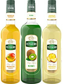 Lot de 3 sirops Mathieu Teisseire - Mangue, Ananas, Kiwi, pour boissons, rafraîchissements, cocktails, cafés et desserts, bouteilles de 70cl et 1L.