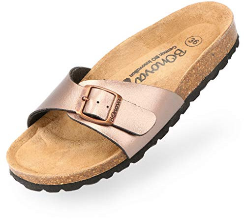 BOnova Damen Pantoletten Teneriffa in Bonoflor Bronze 36, modischer Einriemer mit Korkfußbett - komfortable Sandalen zum Wohlfühlen - hergestellt in der EU