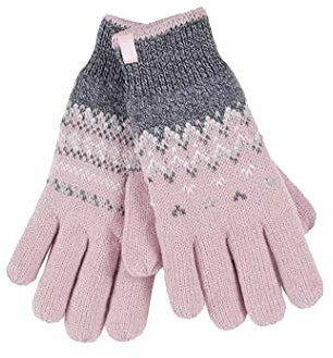 HEAT HOLDERS - Damen Winter Fleece Strick Elegant Norwegermuster Handschuhe (S/M, Coral (Trondheim))