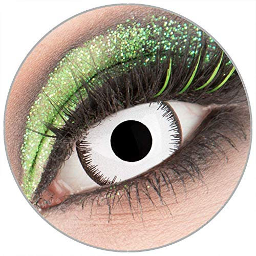 Farbige weiße 'Lunatic' Mini Sclera Kontaktlinsen ohne Stärke 1 Paar Crazy Fun 17 mm mit Behälter zu Fasching Karneval Halloween - Topqualität von 'Giftauge'