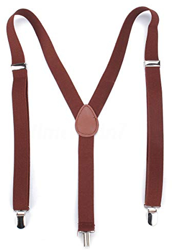 Boolavard Herren Damen Long Hosenträger Y Form Style 3er Clips elastisch Schmal Unifarbe und Bunt mit verschiedenen Motiv (Braun)