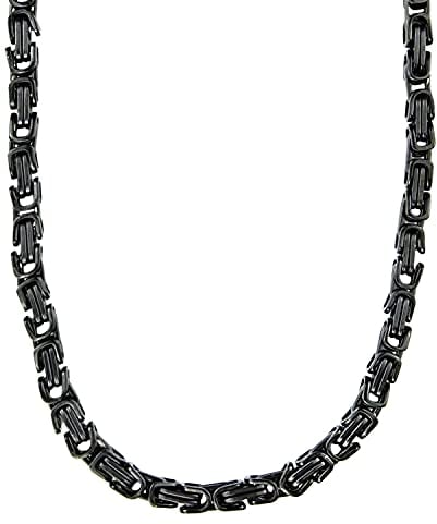 König Design 6 mm Königskette Armband Herrenkette Männer Kette Halskette Panzerkette, 65 cm Schwarz Edelstahl Ketten