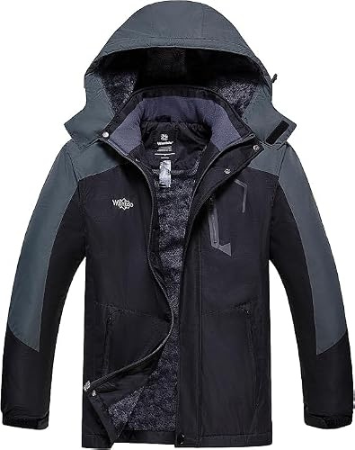 Wantdo Homme Veste de Ski Imperméable pour Voyage Manteau d'hiver Chaud Veste de Snowboard Outdoor Veste Randonnée Travail Coupe-Vent Noir+Gris S