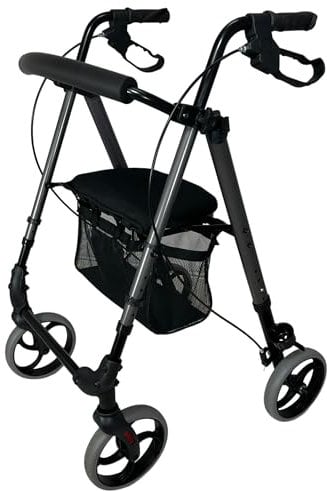 Nomad, Deambulatore in alluminio ultraleggero con 4 ruote, cestino e porta bastone incluso, Seduta regolabile in Altezza, ultraligero