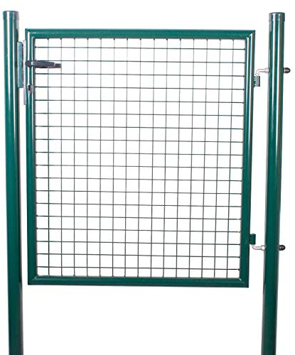ATTAS Gartentor, Gartentür, verzinkter Stahl, 100x100 cm, Rundrohr, Zauntür-Komlpettset mit Maschendrahtzaun, Zauntor, Metall Moosgrün, Wetterfest & Abschließbar, Zauntür für den Garten Hoftor