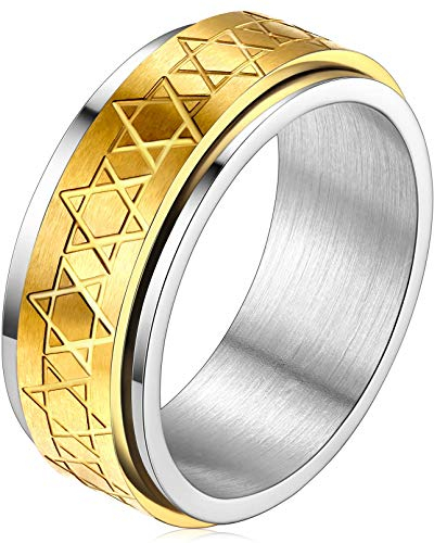 FaithHeart Goldener Davidstern Spinnerring Männlicher Bandring Hexagramm Fingerring drehbarer Meditationsring Bandring mit Geschenkebox für Weihnachten Geburtstag