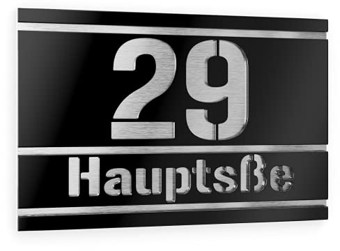 Graviers Design Numero civico personalizzabile in vetro acrilico + acciaio inox V2A 160 x 110 mm Nero, Resistente alle intemperie, Antiruggine, Targa per porta d’ingresso, Made in Germany