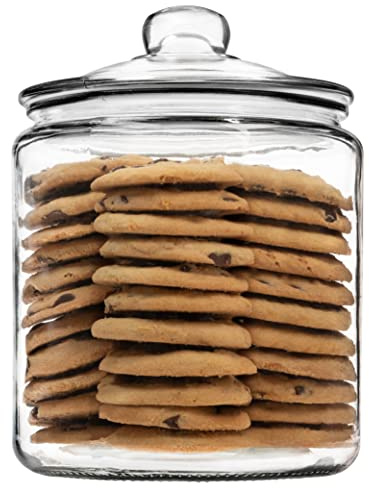 1 Gallon Glass Cookie Jar with Lid – Glass Jar with Lid - Airtight Food Storage Container for Cookies, Candy, Flour, Dog Treats – Clear Large Kitchen Jar for Pantry - Glass Containers with Lids