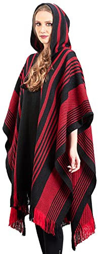 INTI ALPACA Damen Kapuzen Alpaka Poncho - Handgemachter Umhang - Wintermode - Traditioneller Peruanischer Poncho - Home Shawl Cape