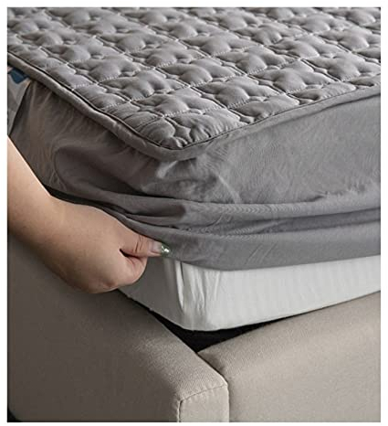YUDEYU Tagesdecken Blätter Grau Gewaschener Baumwollstoff Spannbettlaken Matratzenbezug Bettlaken (170X200CM/HIGH 16-25CM)