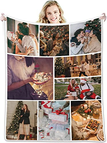 ACCZ Fotodecke mit Eigenem Foto Name,Super Weich Personalisierte Foto Decke Selbst Gestalten Bedrucken Lassen Kuscheldecke Geschenk für Vater, Mutter, Kinder, Hunde, Freunde (9 Foto)