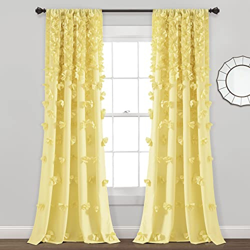 Lush Decor Riley Fenstervorhang, Bezaubernde, handgefertigte Schleifendetails, eleganter Lichtfilter-Vorhang für Wohnzimmer, Esszimmer oder Schlafzimmer, 137,2 x 213,4 cm (B x L), Gelb