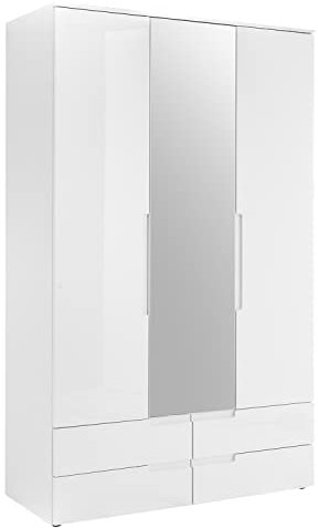 Möbel Jack Kleiderschrank - Weiß Hochglanz - 126 x 208 cm - mit Spiegel