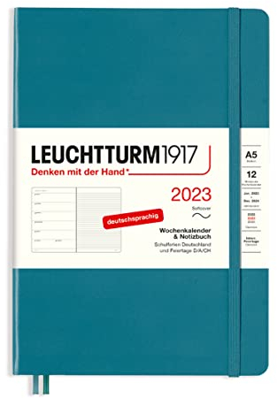 LEUCHTTURM1917 365695 Wochenkalender & Notizbuch Softcover Medium (A5) 2023, 12 Monate, Ocean, Deutsch