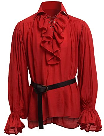 BaronHong Hommes Pirate Chemise Vampire Renaissance Victorien Steampunk Gothique À Volants Médiéval Halloween Costume Vêtements