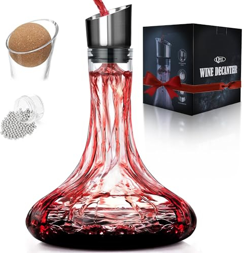 Carafe à vin avec aérateur intégré, carafe à vin rouge avec boule en liège, aérateur de vin en cristal 100 % sans plomb, cadeau pour vin, accessoires de vin, carafe de 1,4 l
