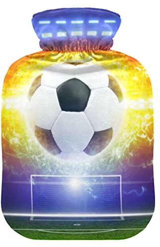 YOUJUNER Wärmflasche mit Galaxy Fußball Fußball Abdeckung 1 Liter große Wärmflasche Warm Komfort Handfüße Wärmer
