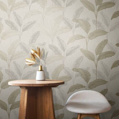 SOPHIE LAURENCE Beige Gold Tropical Amara Palm Leaf Design Wallpaper | Size - 10 X 0.53 M |Add an Extra Touch of Glamour and Luxury to Walls