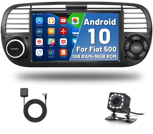 Hikity Android Car Radio Stereo for Fiat 500 2007-2015, 7 Inch Touch Screen Car Radio Bluetooth with GPS Navigation WiFi FM RDS Radio Dual USB AHD Backup Camera Mirror Link Canbus + Microphone-1+32G