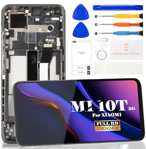 Für Xiaomi Mi 10T Bildschirm-Ersatz für Mi 10T Pro 5G LCD-Display für Mi 10T Pro 5GTouchscreen-Digitizer-Montage-Reparatursets (mit Rahmen, schwarz)