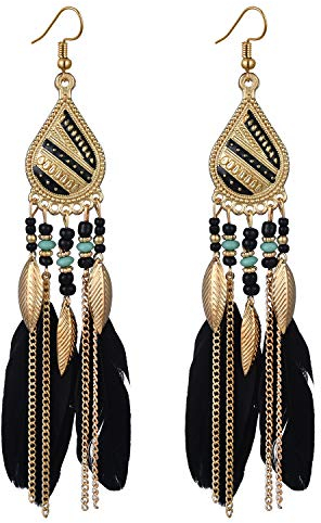 fdsmall Ohrringe Faux Feder Ohrringe Bohemian Fringe Tassel Long Drop Dangle Earrings Jewelry Long Vintage Dangle Earrings for Women's (schwarz)