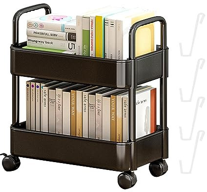 Kaxenig Bibliothèque de Rangement pour Livres à 2 Niveaux,Rangement pour Livres avec roulettes | Étagères d'organisateur de Chariot de Livre Mobile Multifonctionnel, étagères de Livre de Stockage
