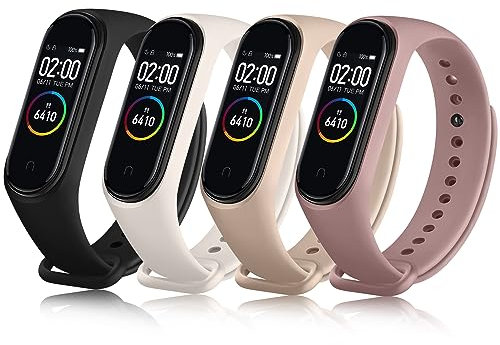4 Pcs Bracelet pour Xiaomi Mi Band 4/ Xiaomi Mi Band 3, Bracelet Silicone Souple Respirant Nouvelle Couleur pour Mi Band 4/ Mi Band 3 (Noir/Rose/Starlight/Violet Fumée)