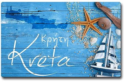 TRIOSK Kühlschrankmagnete Griechenland Magnet Insel Kreta Spruch Souvenir Geschenk Mediterran Greece Crete für Reiselustige Frauen Männer Kühlschrank stark eckig groß 85x55 mm