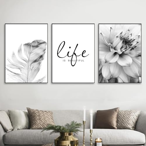 WMLBK 3er Poster Set Schwarz Weiß Poster Aesthetic Wandbilder Wohnzimmer Modern Bilder Leinwandbilder Löwenzahn Blumen Wandbilder Kunstplakat Wanddeko - ohne Rahmen (40x60cm, A)