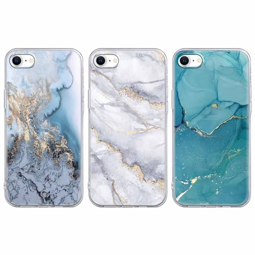 Xylota 3 Stück Handyhülle für iPhone 8/7/SE 2020/SE 2022 4,7 Hülle,Transparent Case mit Aesthetic Marmor Muster,Weich Silikon Ultra Dünn TPU Stoßfeste Schutzhülle Cover für iPhone 8/7/SE 2020/SE 2022