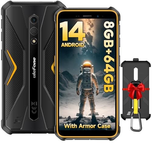 Ulefone Armor X12 Pro Rugged Smartphone Android 14, 8GB + 64GB/256GB SD 5,45'' HD+ 13MP+8MP 4860mAh IP68/IP69K Waterproof 4G Dual SIM Phones Free Unlocked Face ID/NFC/OTG/GPS, UK Version - Orange