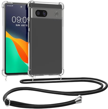 kwmobile Necklace Case kompatibel mit Google Pixel 8a Hülle - Silikon Cover mit Handykette - Band Handyhülle Transparent Schwarz