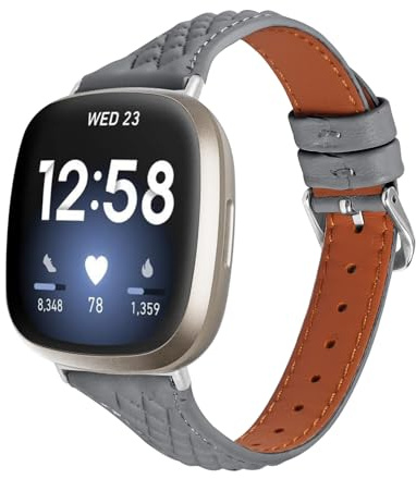 Gimuk Lederarmbänder, kompatibel mit Fitbit Versa 4/Sense 2, Armband für Damen und Herren, echtes dünnes Leder-Sportarmband, Ersatz-Uhrenarmband für Fitbit Versa 3/Sense