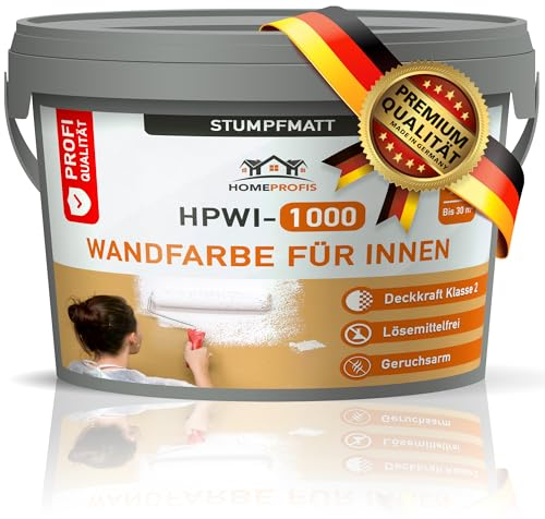 Home Profis® Wandfarbe Weiß | Gute Deckkraft | Wand Farbe Innen zum Färben & Ausbessern | Geruchsarm | Stumpfmatt | Diffusionsfähig | Profi Qualität | HPWI-1000 (12,5 Liter | Bis 75 m²)