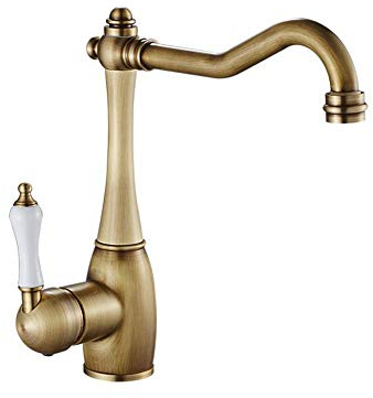 Grifo de cocina antiguo europeo giratorio de 360 ° para lavaplatos, grifo de agua fría y caliente con asas de cerámica latón cepillado retro, grifos de lavabo de baño necesarios pequeño regalo