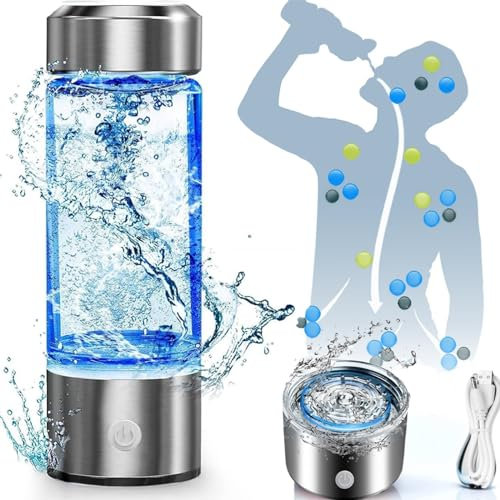 KADIO Hydrogen Water Bottle – Advanced Water Purifier with a Built-In Generator and Ionizer - Hydrogen Bottle for Clean & Healthy Living Water – Suitable for UK and Worldwide Use (Silver)