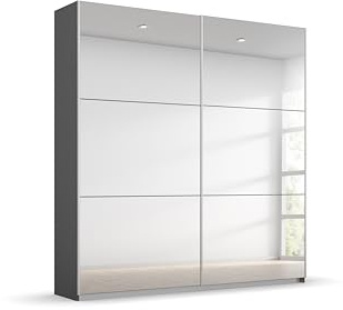 Rauch Möbel Reflect, Schwebetürenschrank, Grau metallic, Breite 175 cm | Kleiderschrank mit Schwebetüren, Schiebetüren, 2-türig, mit Spiegel, für Schlafzimmer, Jugendzimmer, Homeoffice, Garderobe