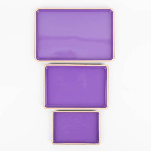 Set of 3 Decorative Trays Plastic Gold-Coloured Edge Purple 32 x 21.5 x 2.5 cm