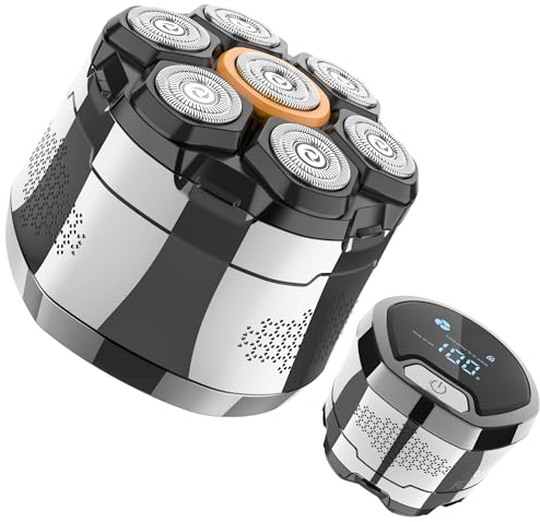 Hatteker Rotatif Rasoir Electriques Hommes tete Rasée/Chauve Tondeuse crane Chauve Tondeuse à Barbehumide/Sec étanche IPX6 Rechargeable (Silvery)
