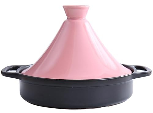 Yiustldd Marmite à tajine en Fonte, tajine en Fonte émaillée en céramique avec poignées Anti-brûlure allant au Four et au Lave-Vaisselle,Rose