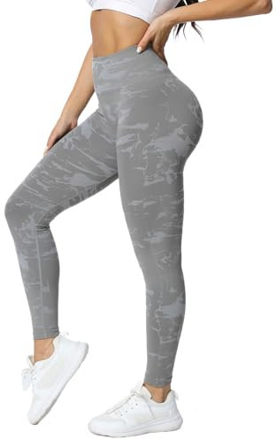 TAYOEA Leggings Damen Sport Push Up Leggings Seamless High Waist Yogahose Blickdichte Bauchkontrolle Slim Leggins Gym Yoga Fitness Workout Grau,S